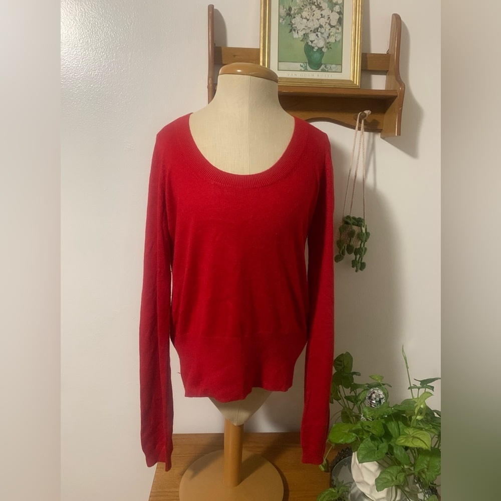 MODA International Red Silk Cashmere Scoop Neck Quiet Luxury Soft Sweater L
